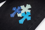 Chrome Hearts Black Denim Jeans with Blue Leather Cross Patches