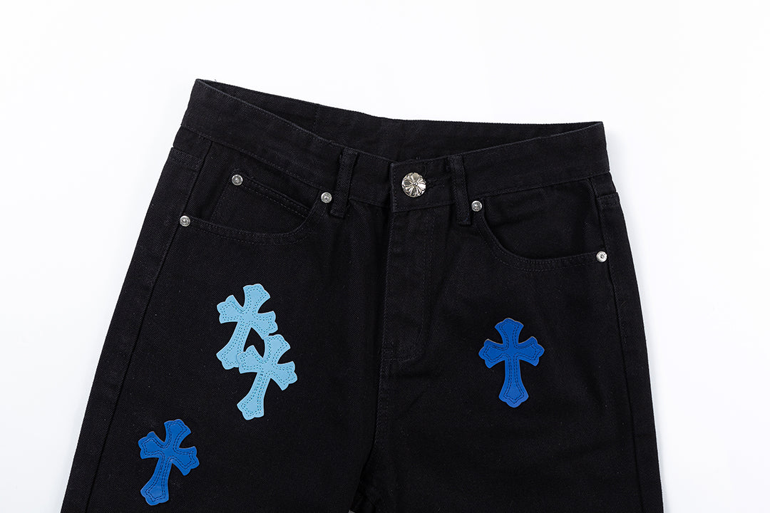 Chrome Hearts "Blue Cross Embroidery" Washed Denim Jeans