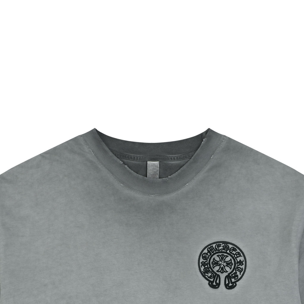 Chrome Hearts Style Vintage Wash Horseshoe T-Shirt - Grey Faded Streetwear Tee
