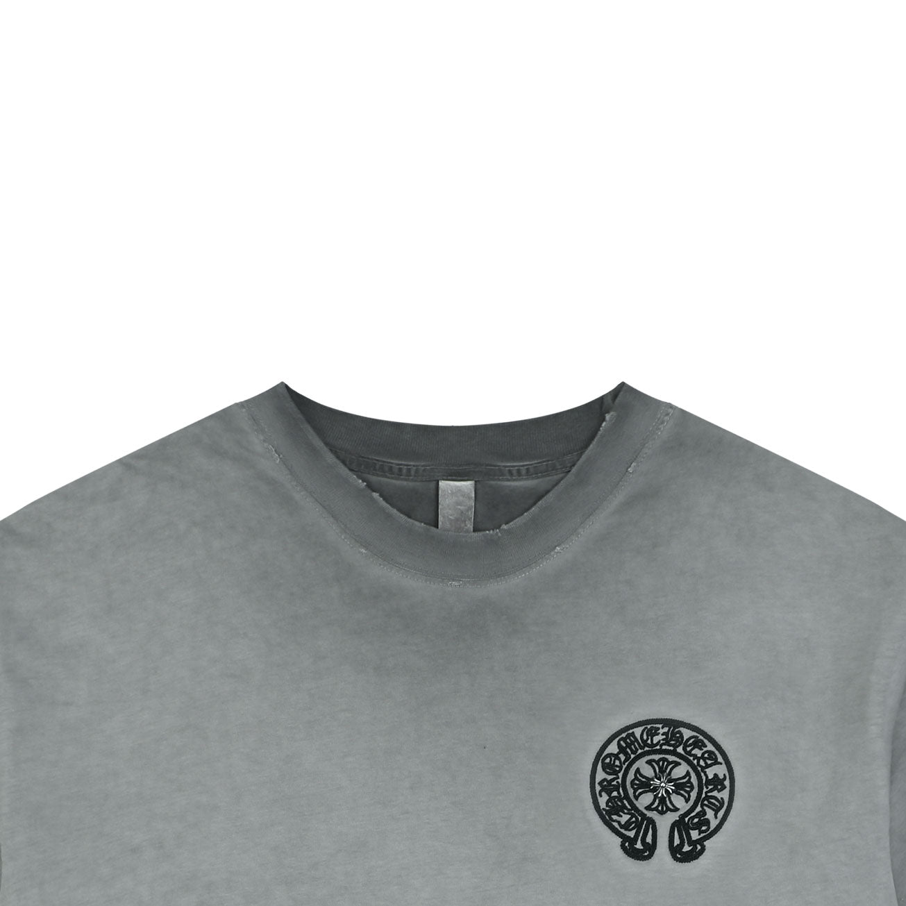 Chrome Hearts Style Vintage Wash Horseshoe T-Shirt - Grey Faded Streetwear Tee