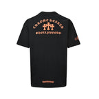 Chrome Hearts 2026 SS Hollywood Triple Cross Pocket T-Shirt - Black Unisex Cotton Tee with Orange Gothic Logo