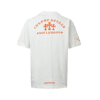 Chrome Hearts 2026 SS Hollywood Triple Cross Pocket T-Shirt - White Unisex Cotton Tee with Orange Gothic Logo