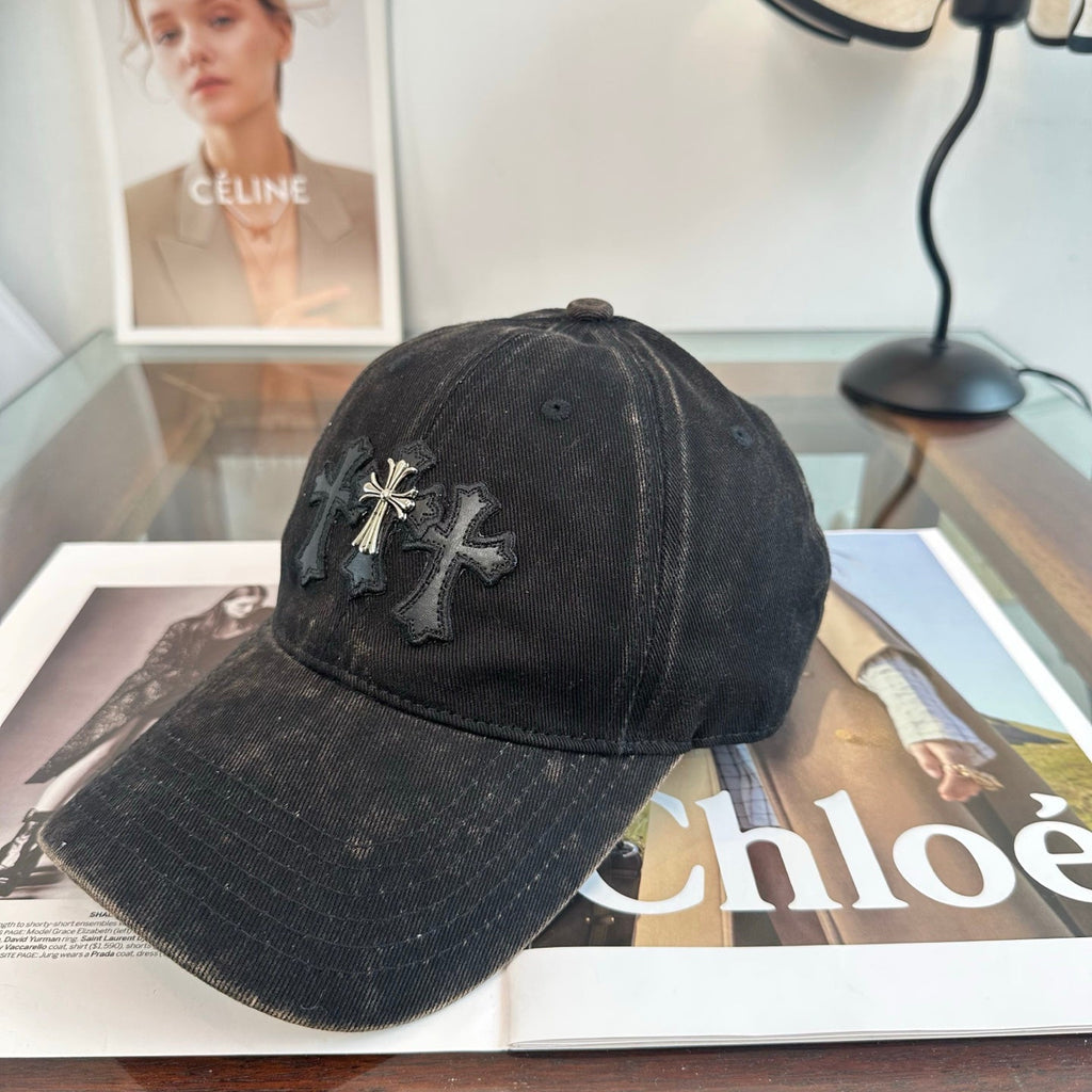 Chrome Vintage Washed Baseball Cap with Cross