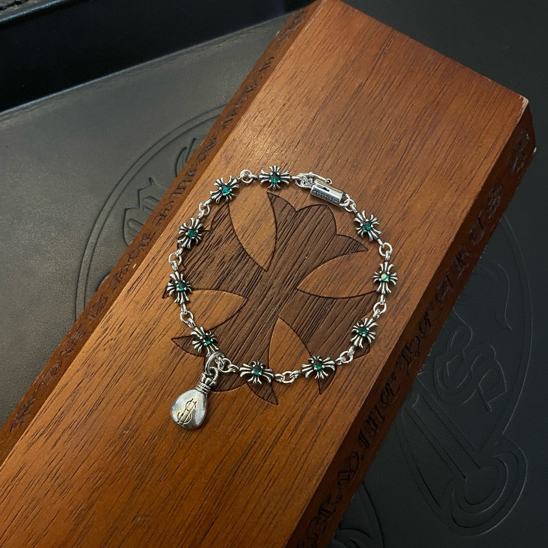 Chrome Hearts Diamond-Set Cross Bracelet
