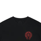 Chrome Hearts Style Red Embroidered Horseshoe Pocket T-Shirt - Black Cotton Streetwear Tee