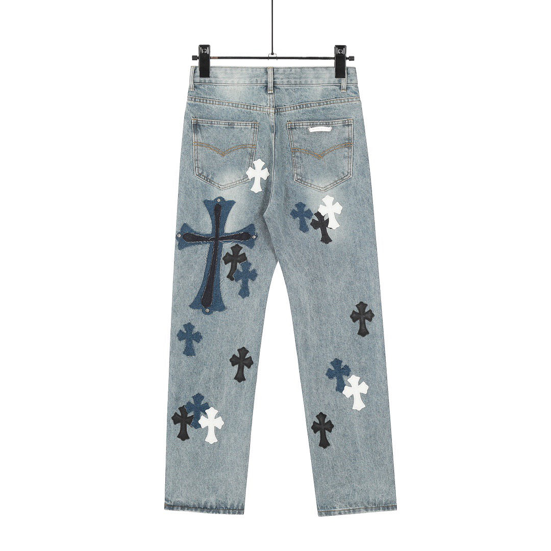 Chrome Hearts Cross-Patch Washed Denim Jeans