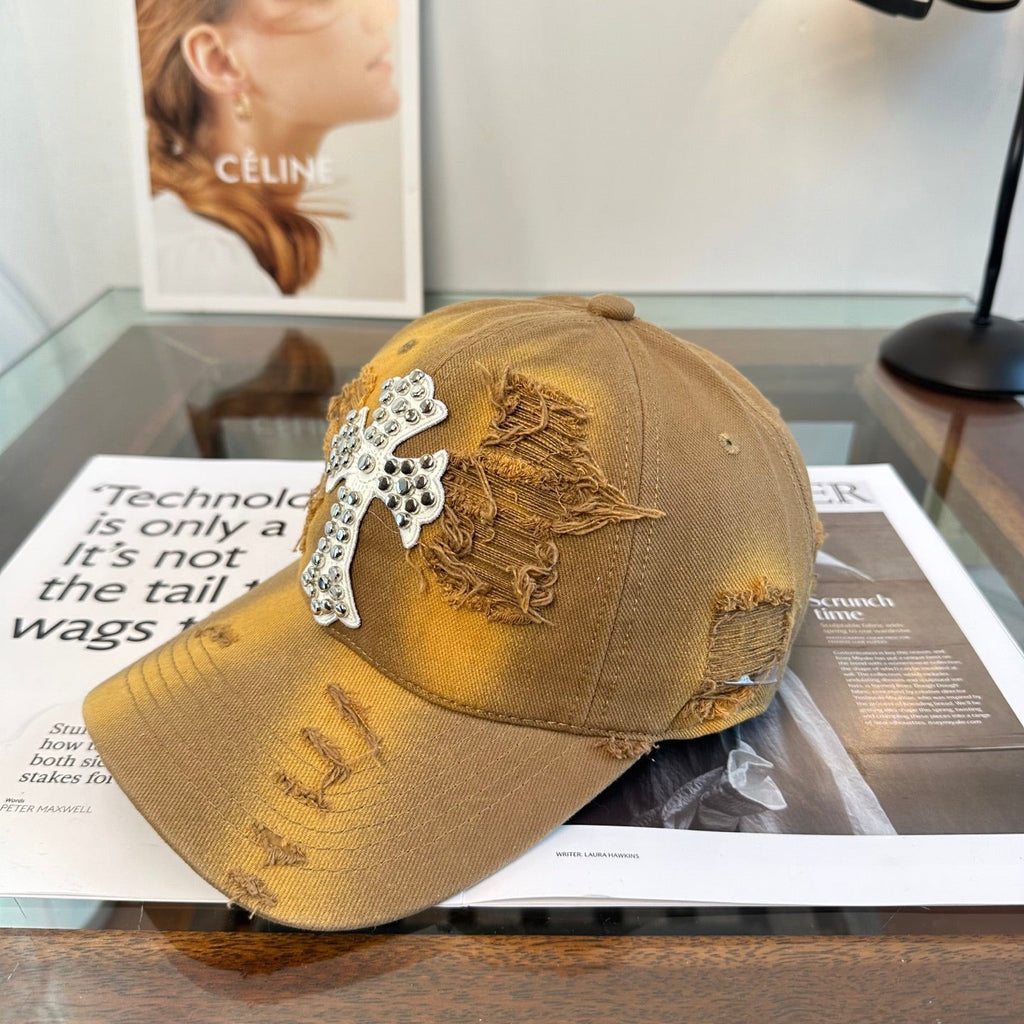Chrome Hearts Khaki Distressed, Ripped Baseball Cap