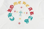 Men's Streetwear T-Shirt - Colorful Sanskrit & Cross Embroidery, Premium Cotton, Unisex Casual Top