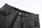 Chrome Hearts Limited Edition Black & Grey Washed Denim Jeans with Flame Leather Appliqués