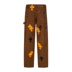 Chrome Hearts-Style Brown Cargo Pants with Cross Patches
