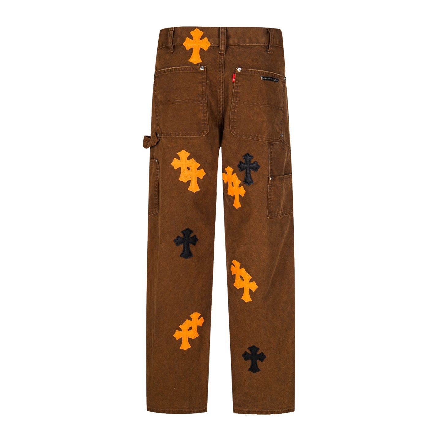Chrome Hearts-Style Brown Cargo Pants with Cross Patches