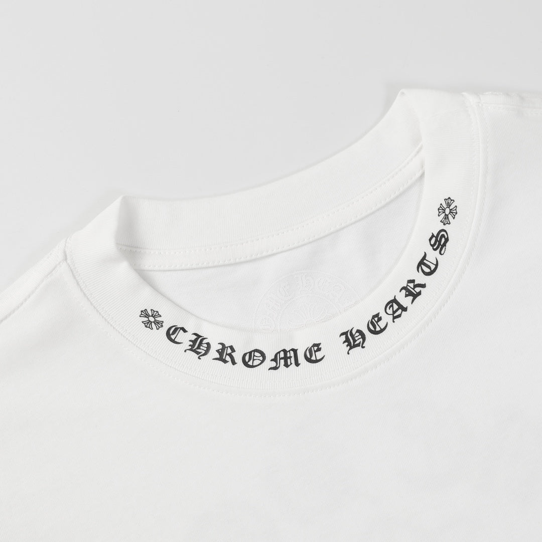 Chrome Hearts Style Gothic Cross Pocket T-Shirt – Back Print & Neck Embroidery, Premium Cotton Streetwear Tee
