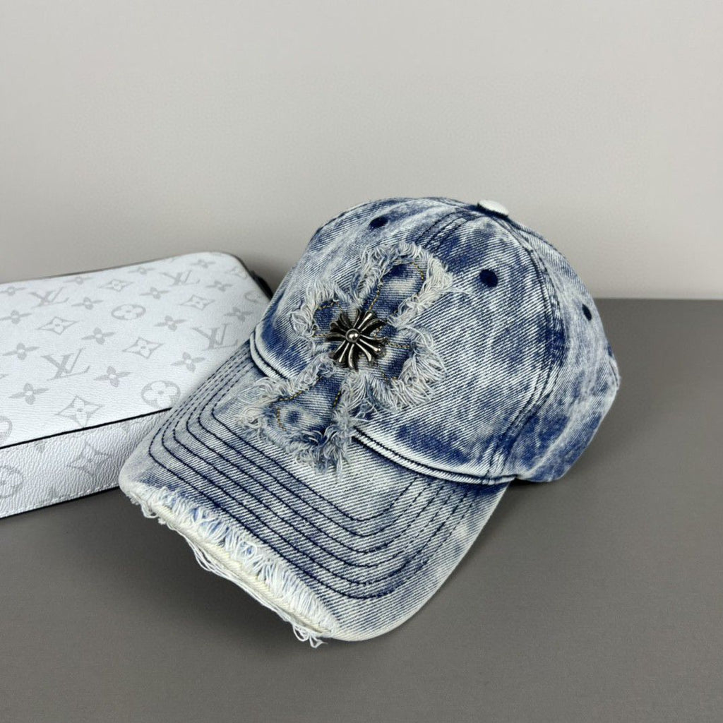 Chrome Hearts Washed, Distressed Denim Baseball Cap