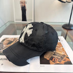 Chrome Hearts Black Distressed, Ripped Baseball Cap