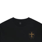 Chrome Hearts Style Black T-Shirt with Gold Cross Graphic and Bottom Logo - Premium Cotton Streetwear Tee