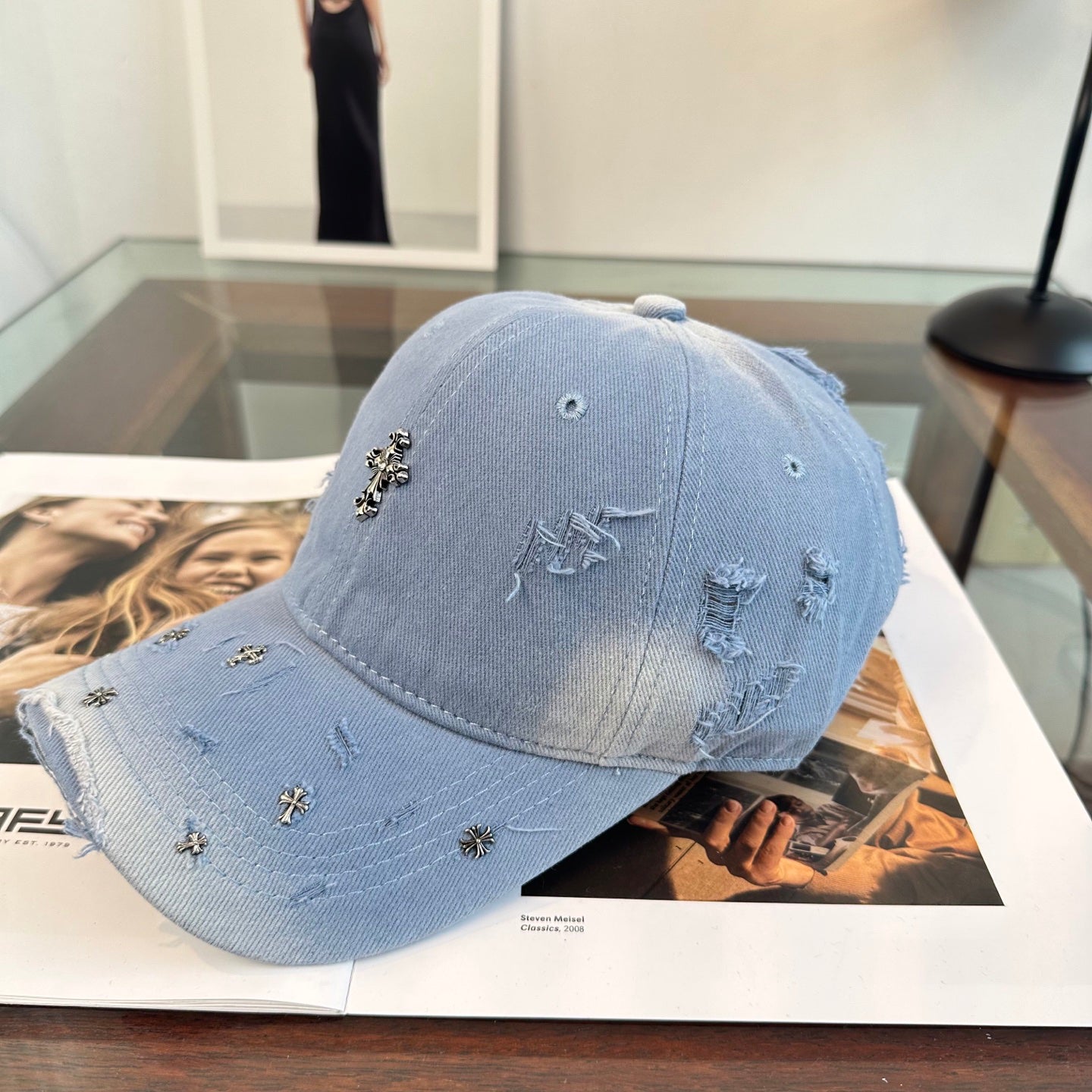 Chrome Hearts Light Blue Washed, Distressed Baseball Cap