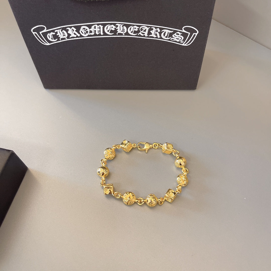Chrome Hearts 22K Gold Dice Cross Bracelet