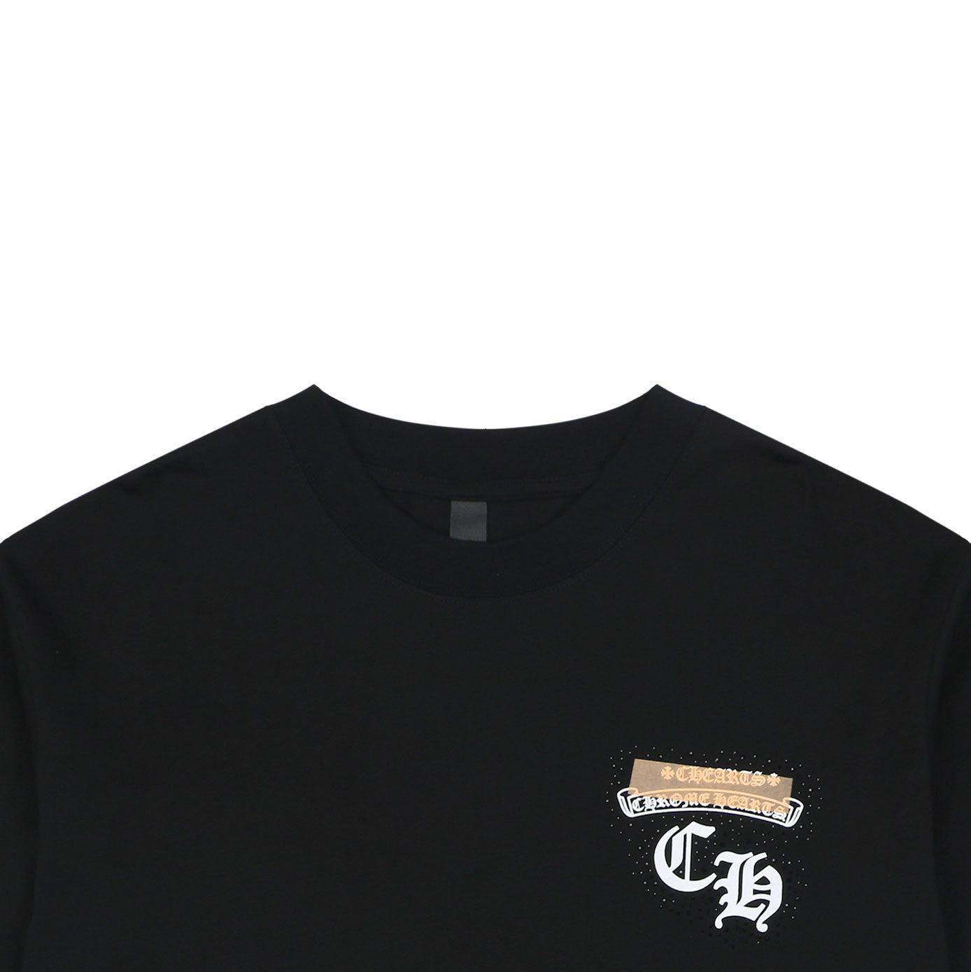 Chrome Hearts Style Gold & White Chest Logo T-Shirt - Black Cotton Streetwear Tee