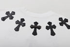 Chrome Hearts Style 3D Cross Applique T-Shirt - Embellished Shoulder Detail, Premium Cotton Streetwear Tee