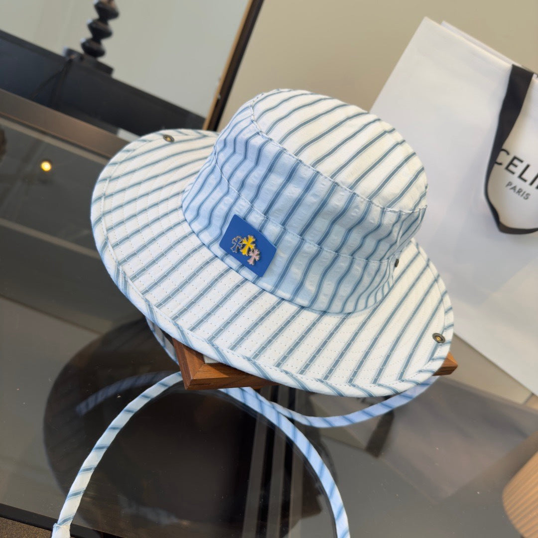 Chrome Hearts Blue and White Striped Bucket Hat