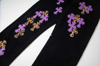 Chrome Hearts Black Denim Jeans with Purple Leopard-Print Cross Leather Patches