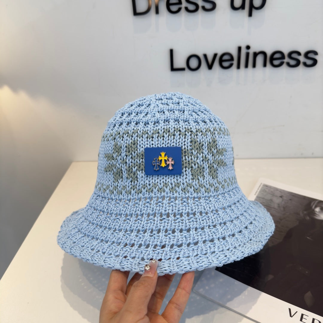 Chrome Hearts-Style Blue Knitted Bucket Hat