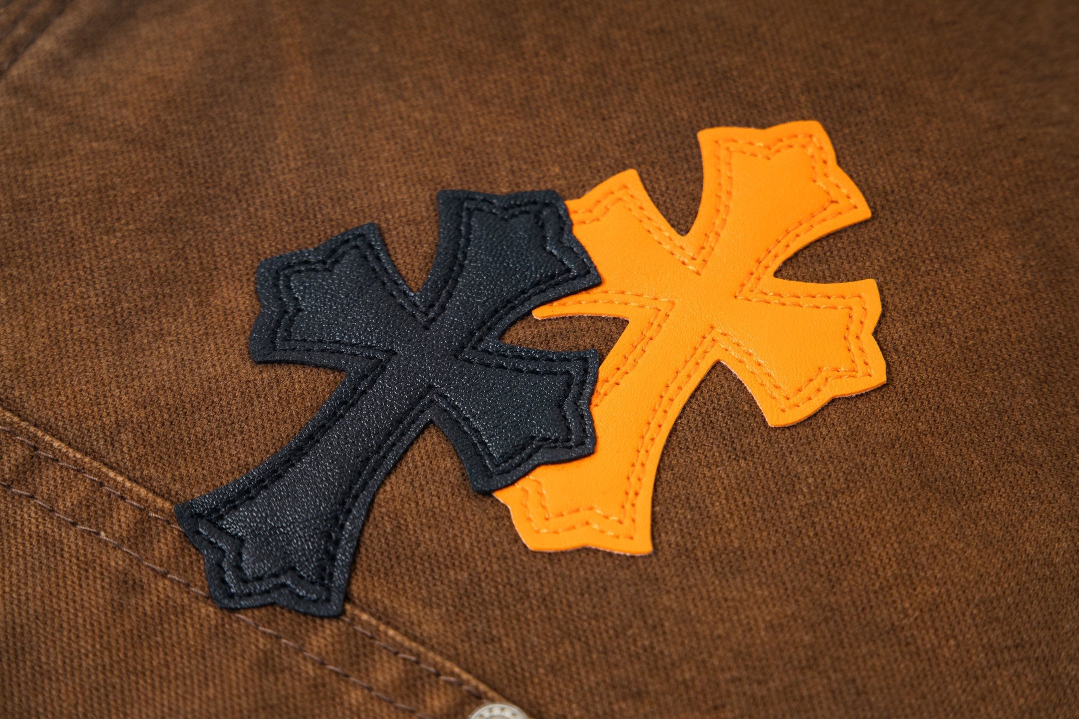 Chrome Hearts-Style Brown Cargo Pants with Cross Patches