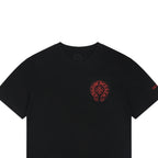 Chrome Hearts Style Red Embroidered Horseshoe Pocket T-Shirt - Black Cotton Streetwear Tee