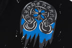 Chrome Hearts Black T-Shirt with Blue Drip Horseshoe Cross Graphic