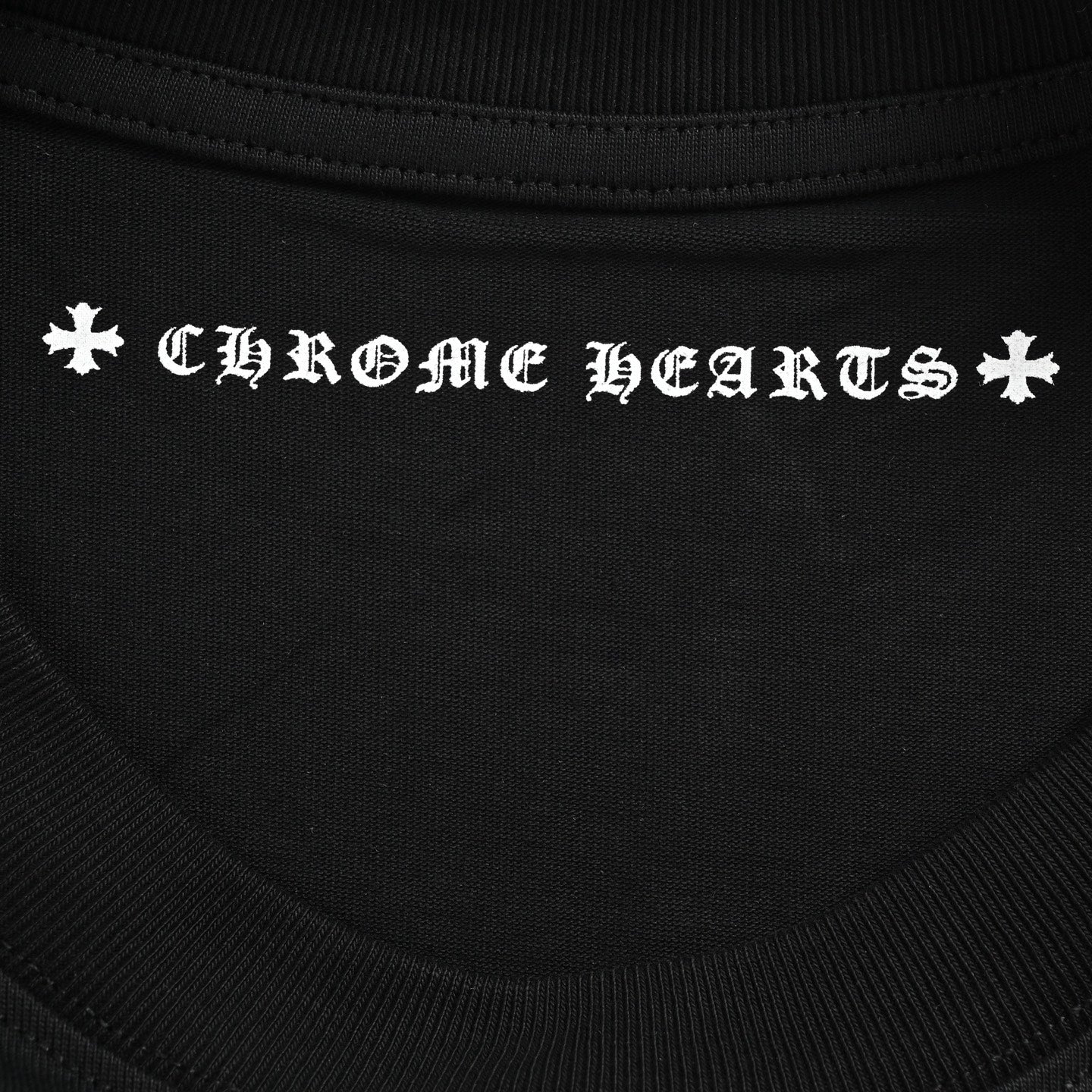 Chrome Hearts 2026 SS Hollywood Triple Cross Pocket T-Shirt - Black Unisex Cotton Tee with Orange Gothic Logo