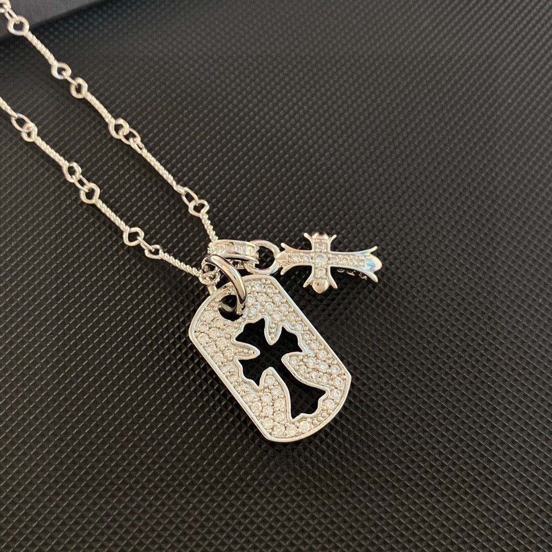 Chrome Hearts-Style Dog Tag Cross Necklace