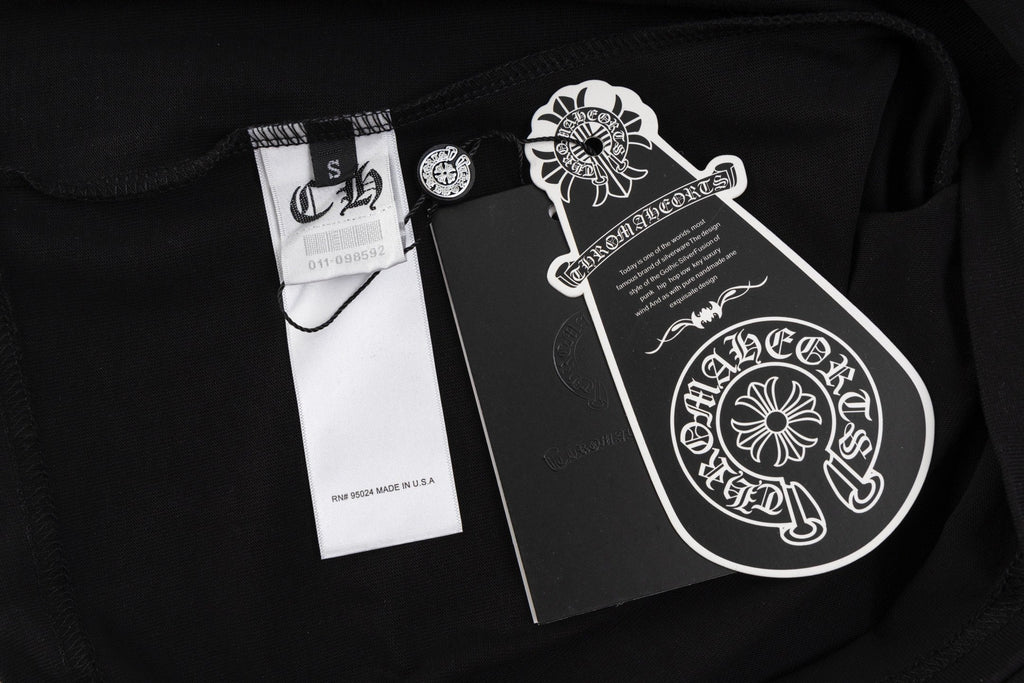 Chrome Hearts Black T-Shirt with Pink Multi-Cross Appliqué and Embroidery