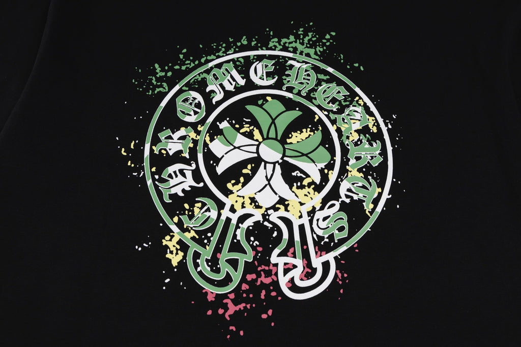 Chrome Hearts 2026 SS Green Floral Cross Graphic T-Shirt - Black Unisex Cotton Tee