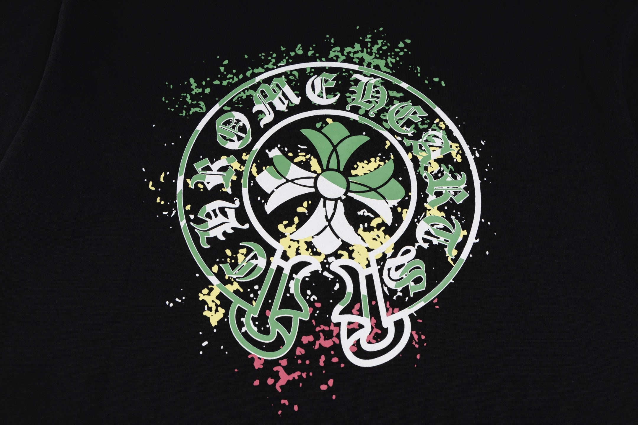 Chrome Hearts 2026 SS Green Floral Cross Graphic T-Shirt - Black Unisex Cotton Tee