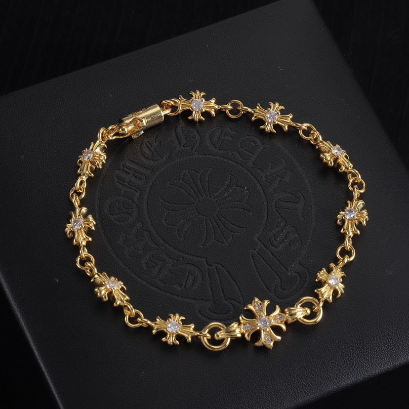 Chrome Hearts 22K Gold and Diamond-Set Cross Bracelet