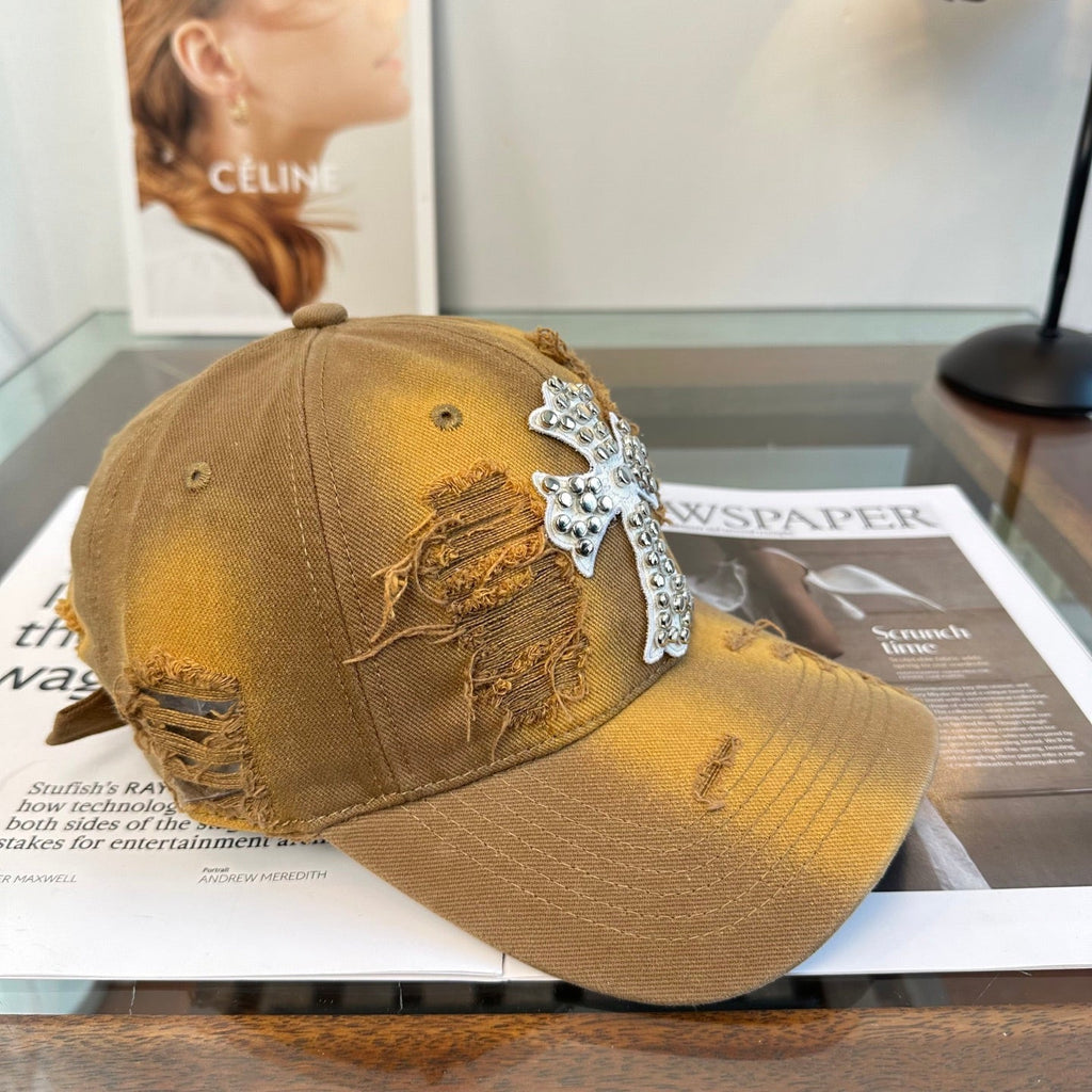 Chrome Hearts Khaki Distressed, Ripped Baseball Cap