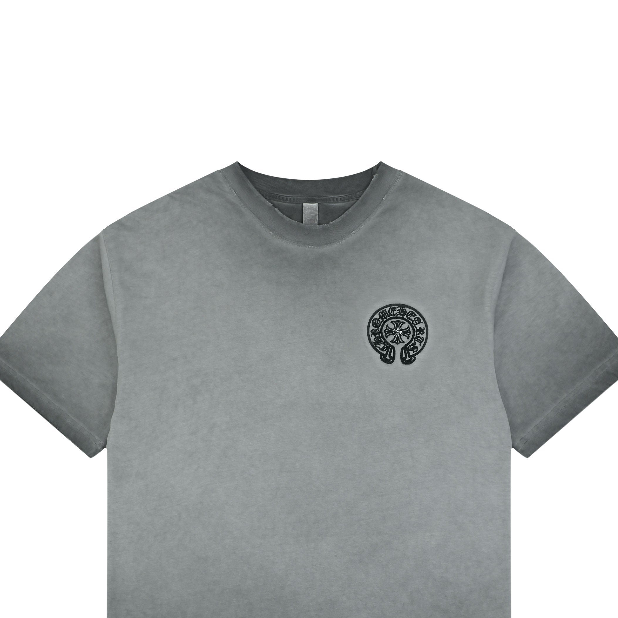 Chrome Hearts Style Vintage Wash Horseshoe T-Shirt - Grey Faded Streetwear Tee