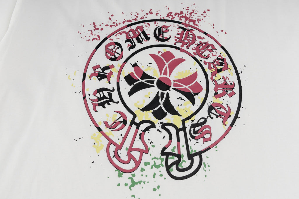 Chrome Hearts 2026 SS Multi-Color Splatter Cross T-Shirt - White Unisex Cotton Tee