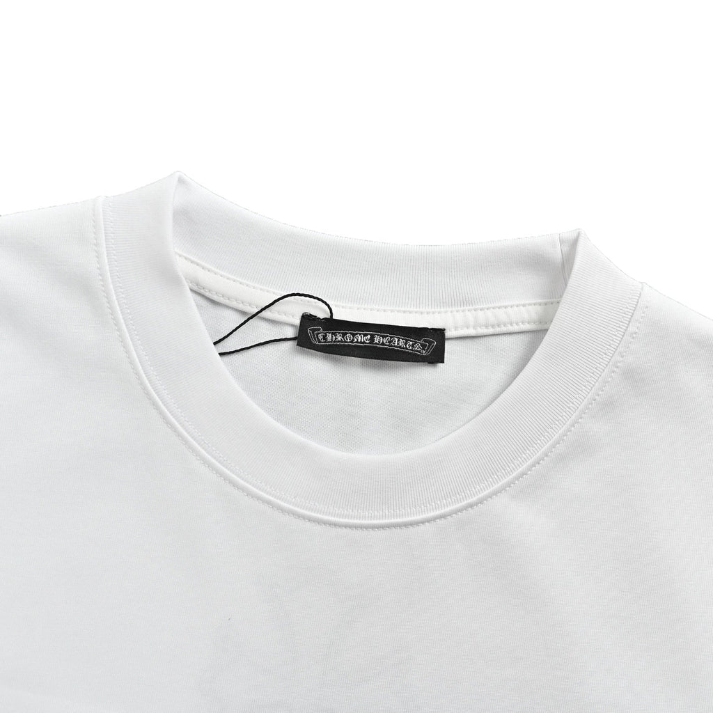 Chrome Hearts Gothic Font Scroll Print White Cotton T-Shirt | Streetwear Short Sleeve Tee