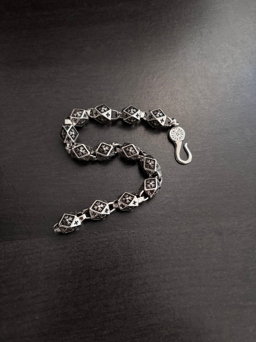 Chrome Hearts 925 Silver Vintage-Style Distressed Dice Bracelet