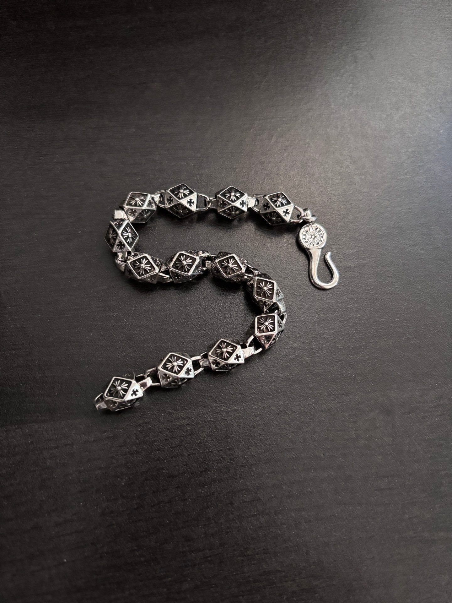 Chrome Hearts 925 Silver Vintage-Style Distressed Dice Bracelet