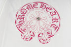Chrome Hearts White T-Shirt with Pink Triple Cross Horseshoe Graphic