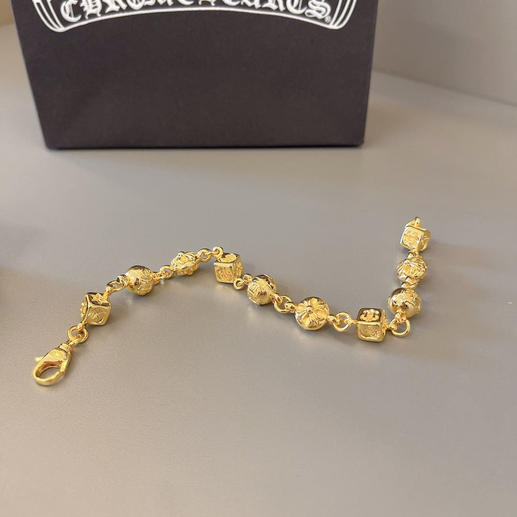 Chrome Hearts 22K Gold Dice Cross Bracelet