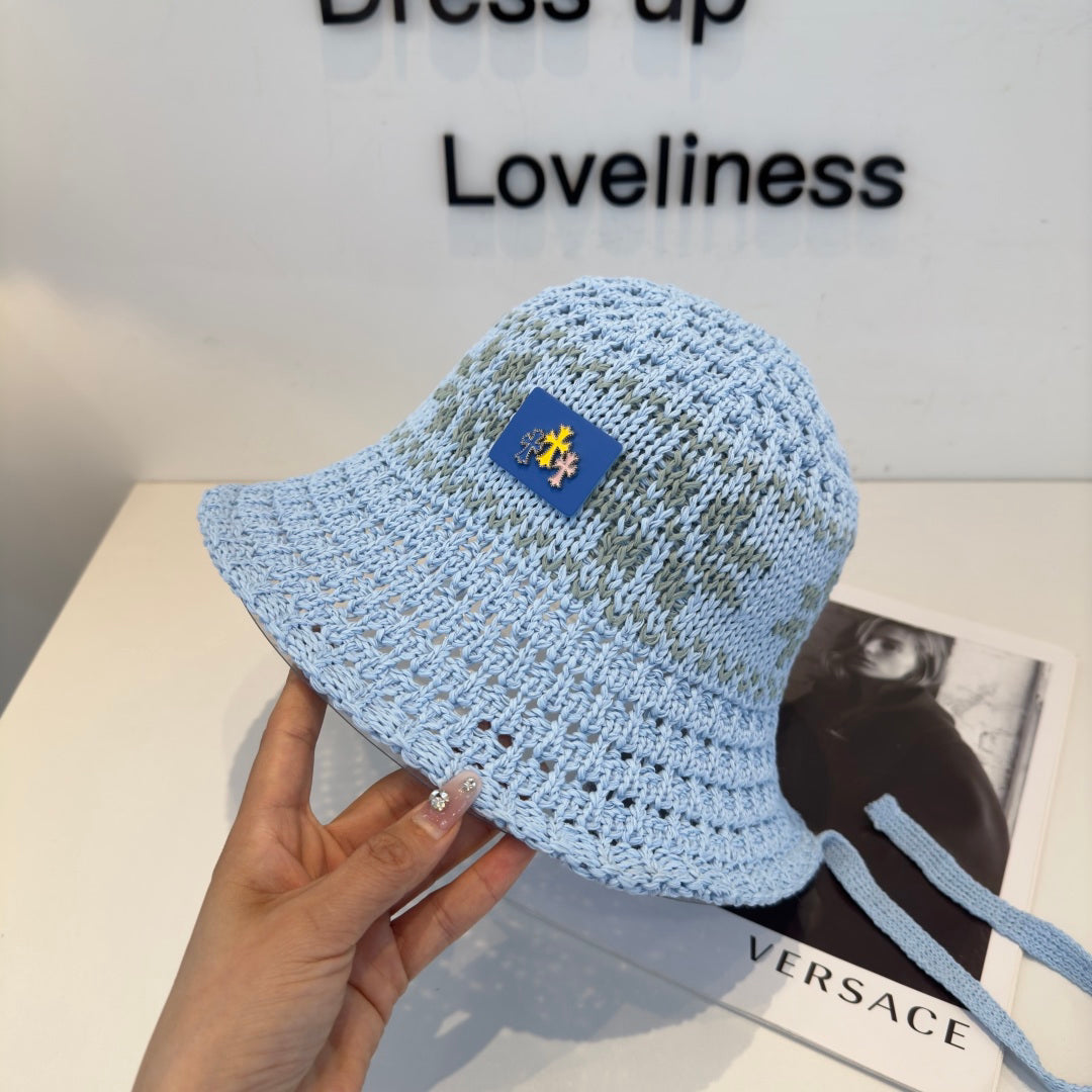 Chrome Hearts-Style Blue Knitted Bucket Hat