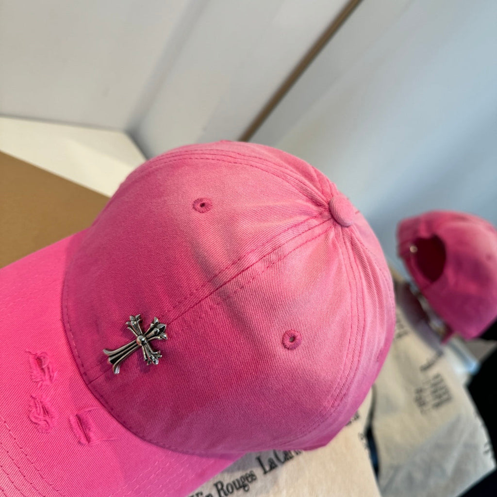 Chrome Hearts Pink Washed Distressed Baseball Cap