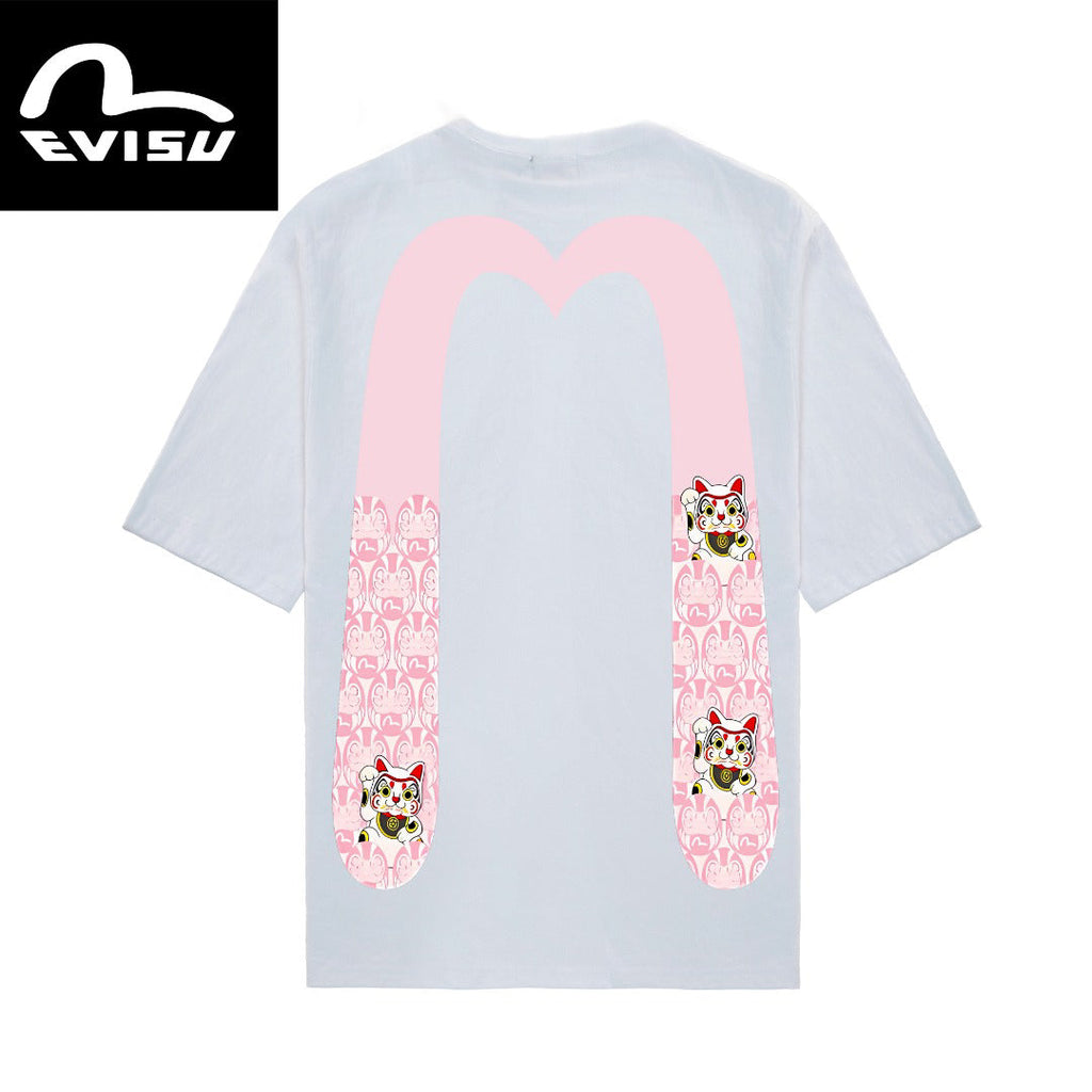EVISU "Lucky Cat Big M" Printed Short-Sleeve T-Shirt
