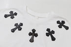 Chrome Hearts Style 3D Cross Applique T-Shirt - Embellished Shoulder Detail, Premium Cotton Streetwear Tee