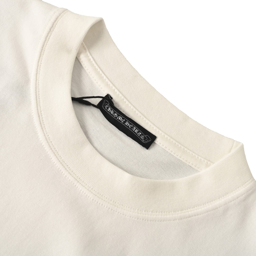 Chrome Hearts White T-Shirt with Horseshoe Logo and Gothic Lettering