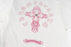 Chrome Hearts 2026 SS Pink Embroidered Cross T-Shirt - White Unisex Cotton Tee with Gothic Logo
