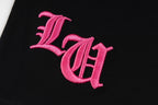 Chrome Hearts Black T-Shirt with Pink Embroidered Horseshoe Cross Graphic